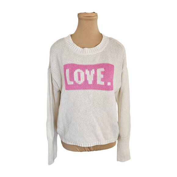 525 America White Knit Long Sleeve Sweater With Pink Love Sz M - Picture 1 of 8